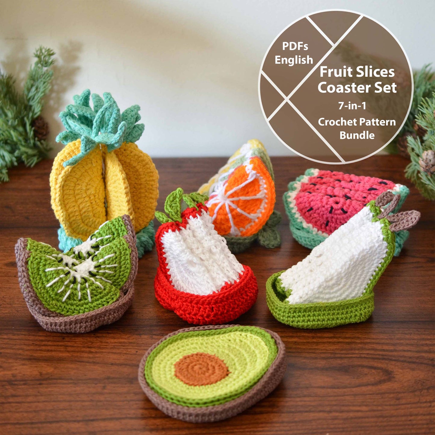 Fruit Slices Coaster Crochet Pattern Bundle (7-in-1)