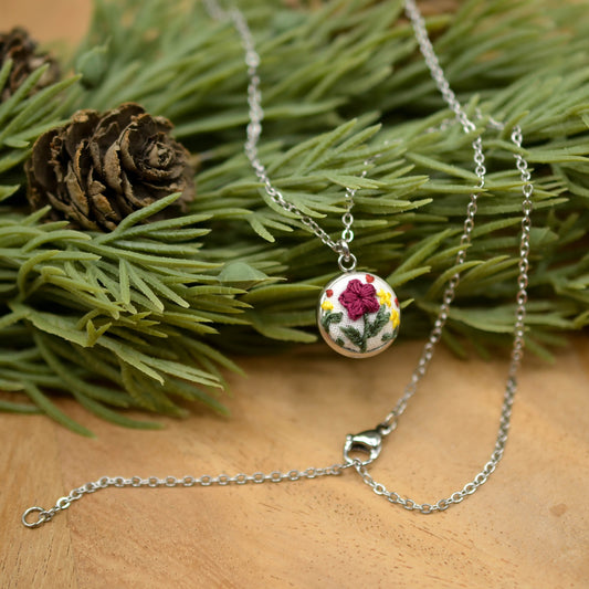 Mini Floral Necklace, Crocheted and Hand-Embroidered