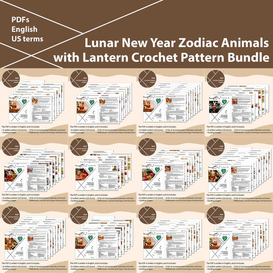 12-in-1 Lunar New Year Zodiac Animals with Lantern Crochet Pattern Bundle