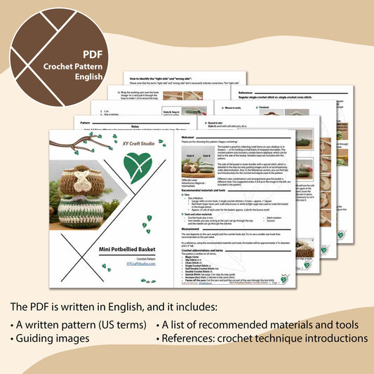 Potbellied Basket with a Bunny Applique Crochet Pattern