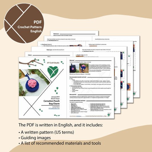 Carnation Pouch Bag Charm Crochet Pattern | January Birth Month Flower