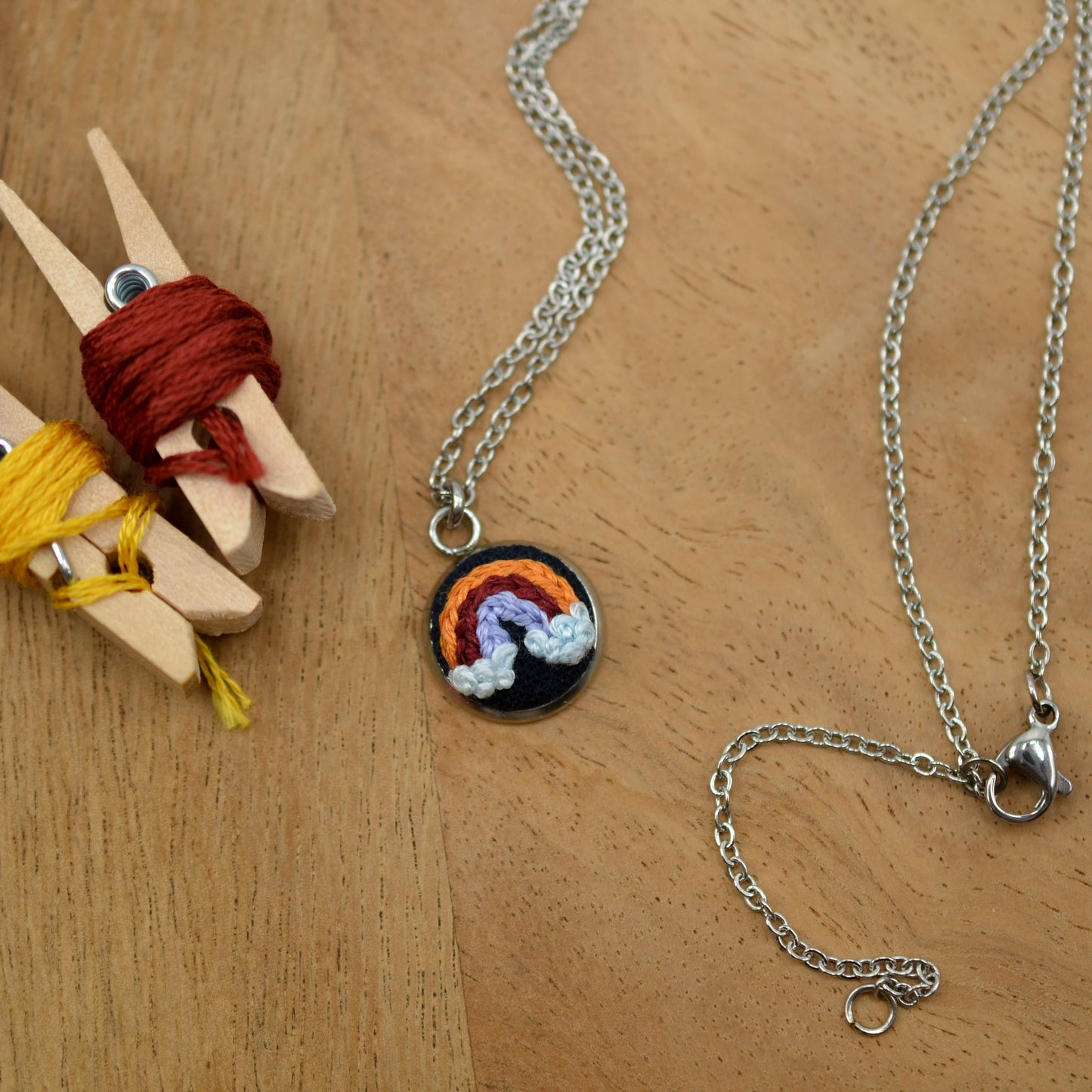 Hand-Embroidered Mini Rainbow Necklace
