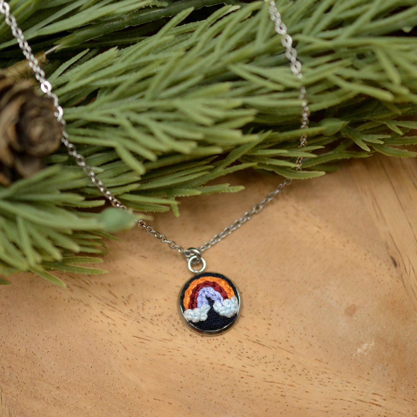 Hand-Embroidered Mini Rainbow Necklace