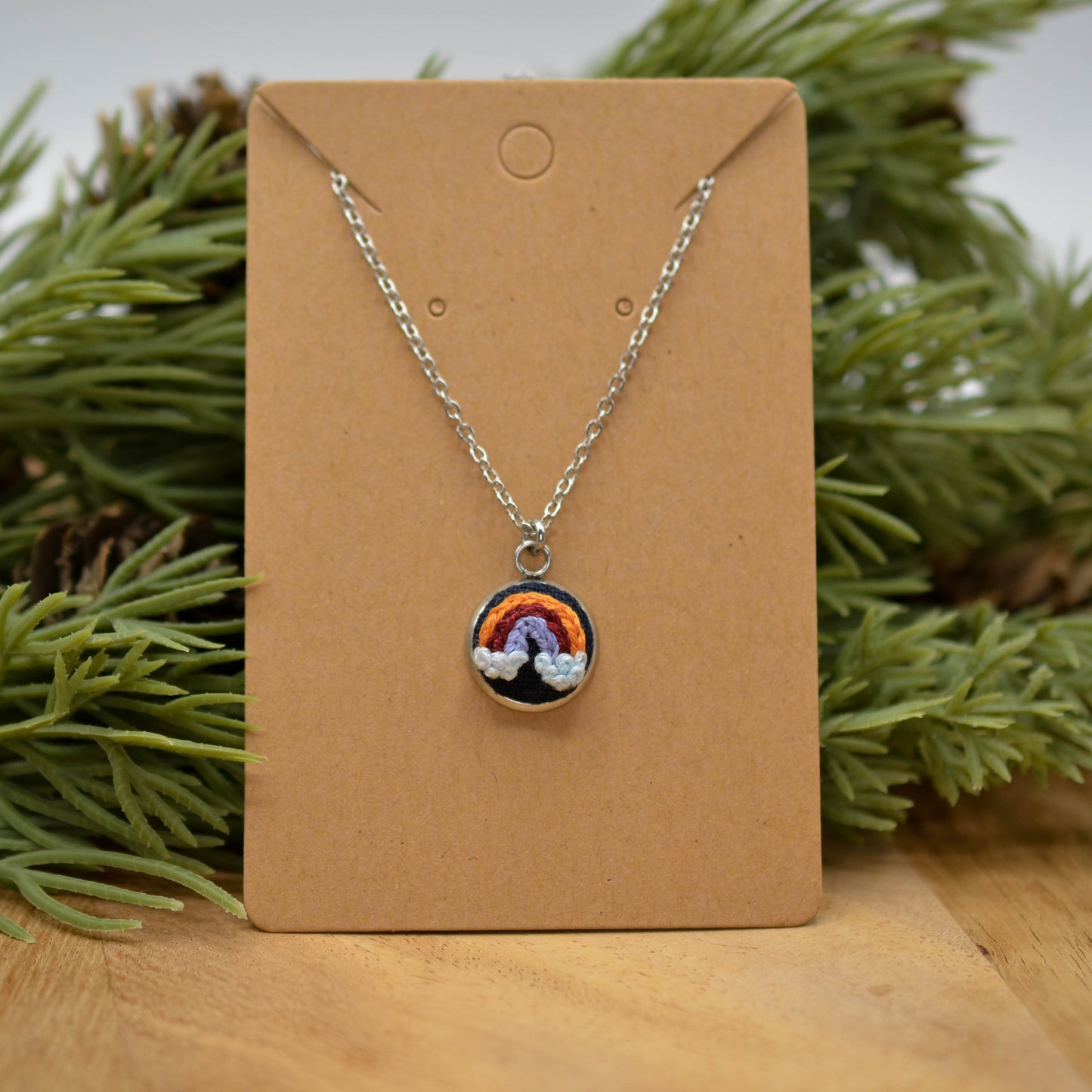 Hand-Embroidered Mini Rainbow Necklace