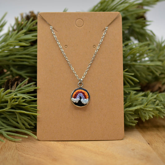 Hand-Embroidered Mini Rainbow Necklace
