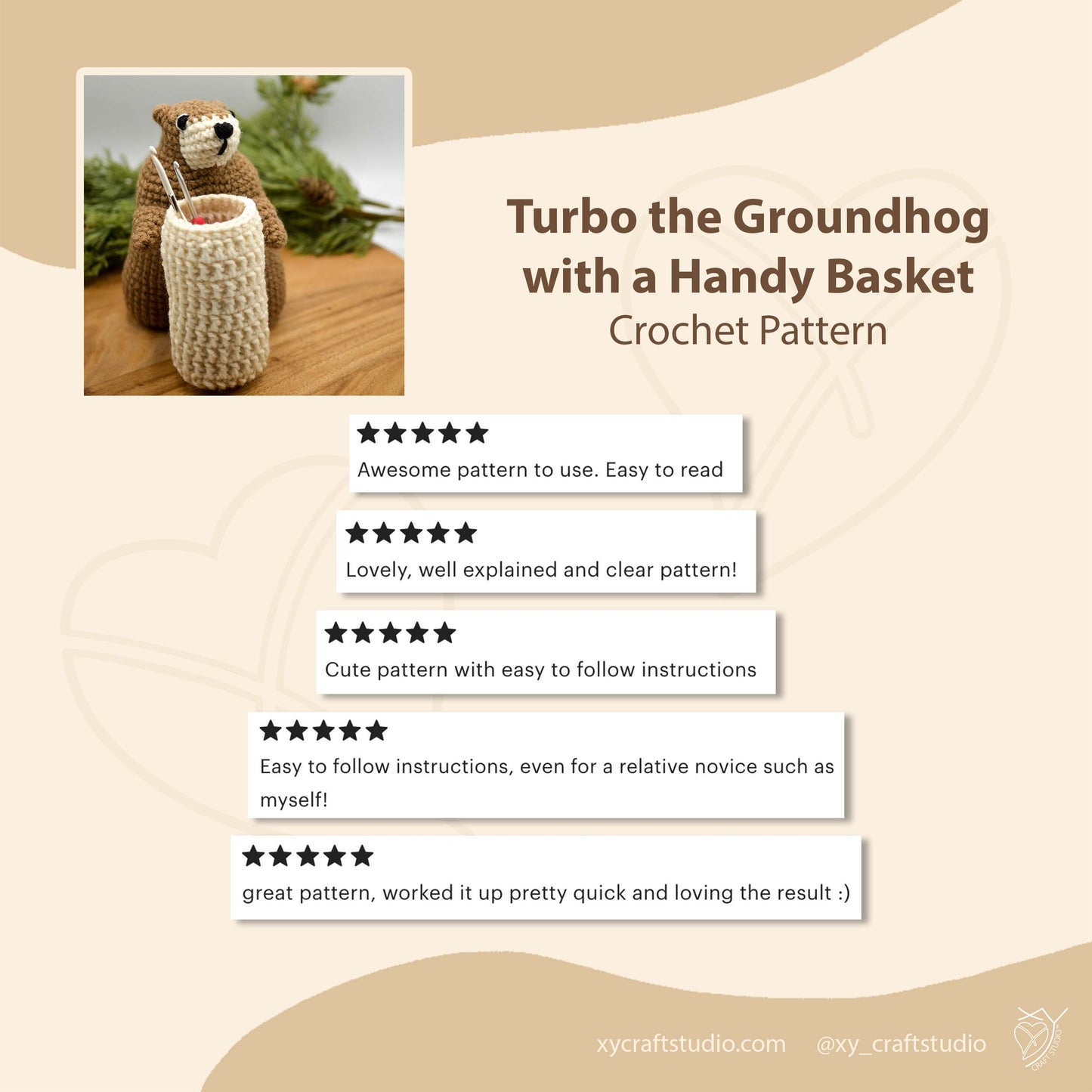 Turbo the Groundhog with a Handy Basket Crochet Pattern