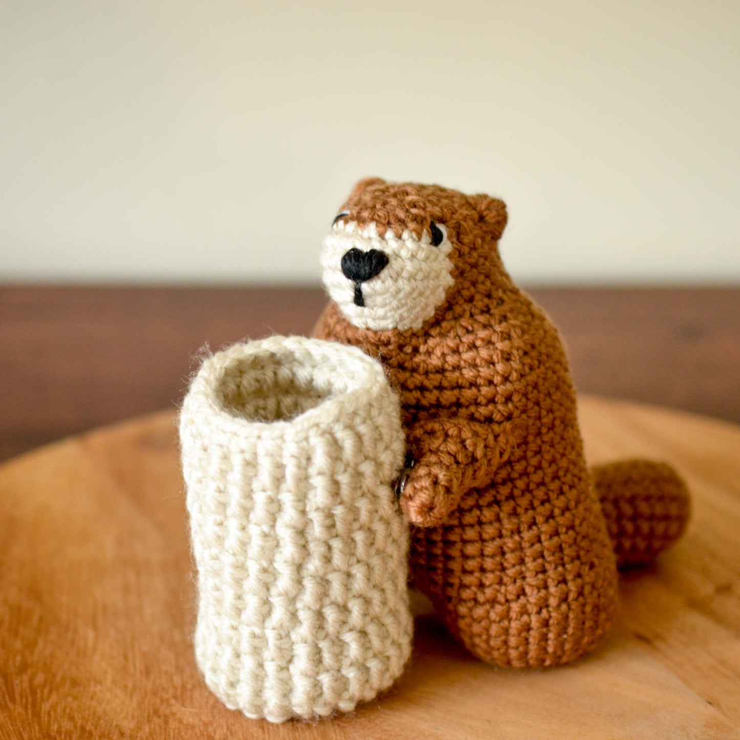 Crocheted Groundhog Pen Holder, Amigurumi