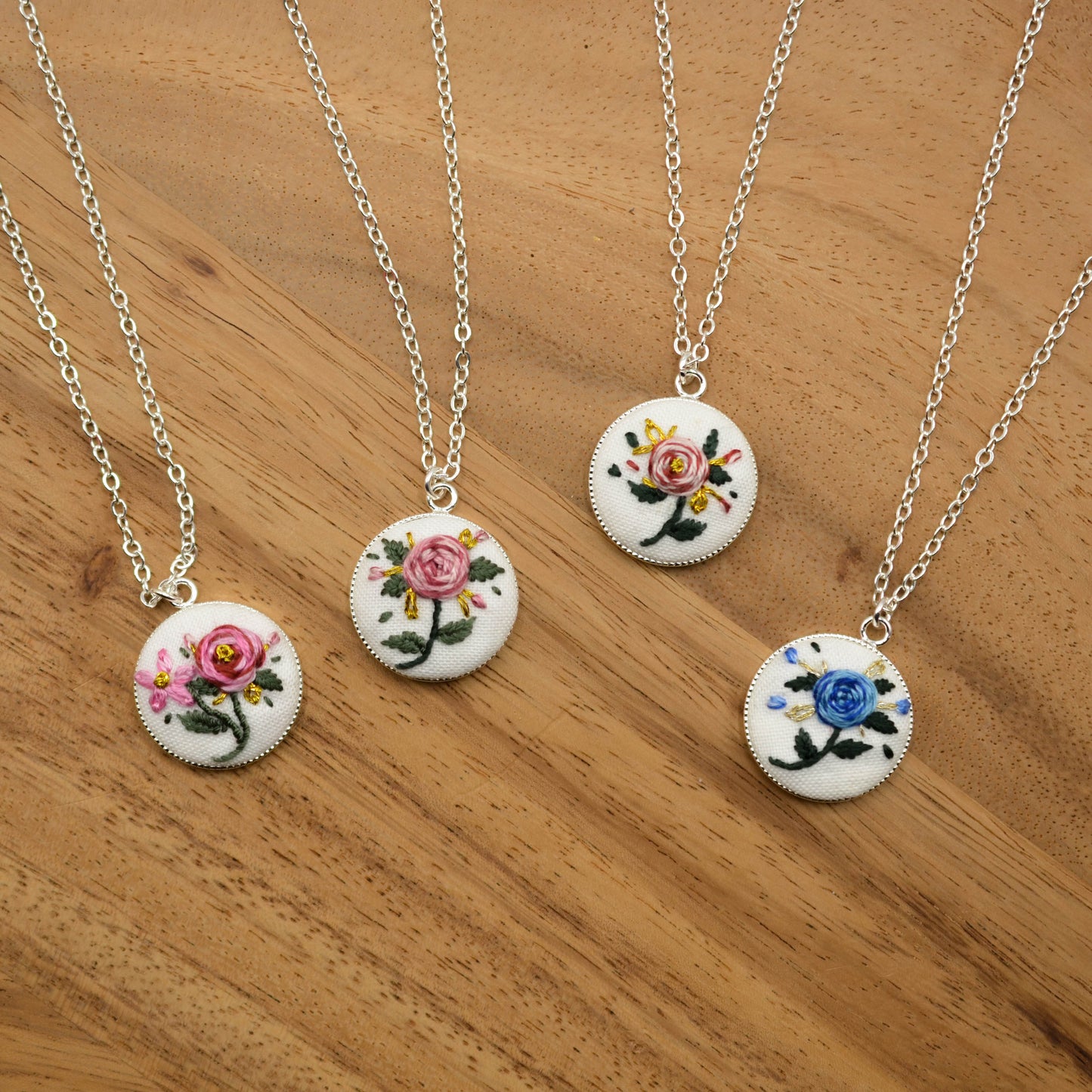Botanical Embroidery Necklace, Hand-Embroidered Floral Design