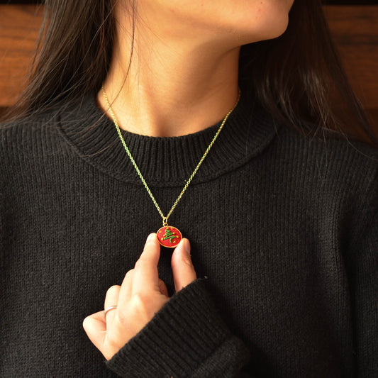 Hand-Embroidered Christmas Tree Necklace
