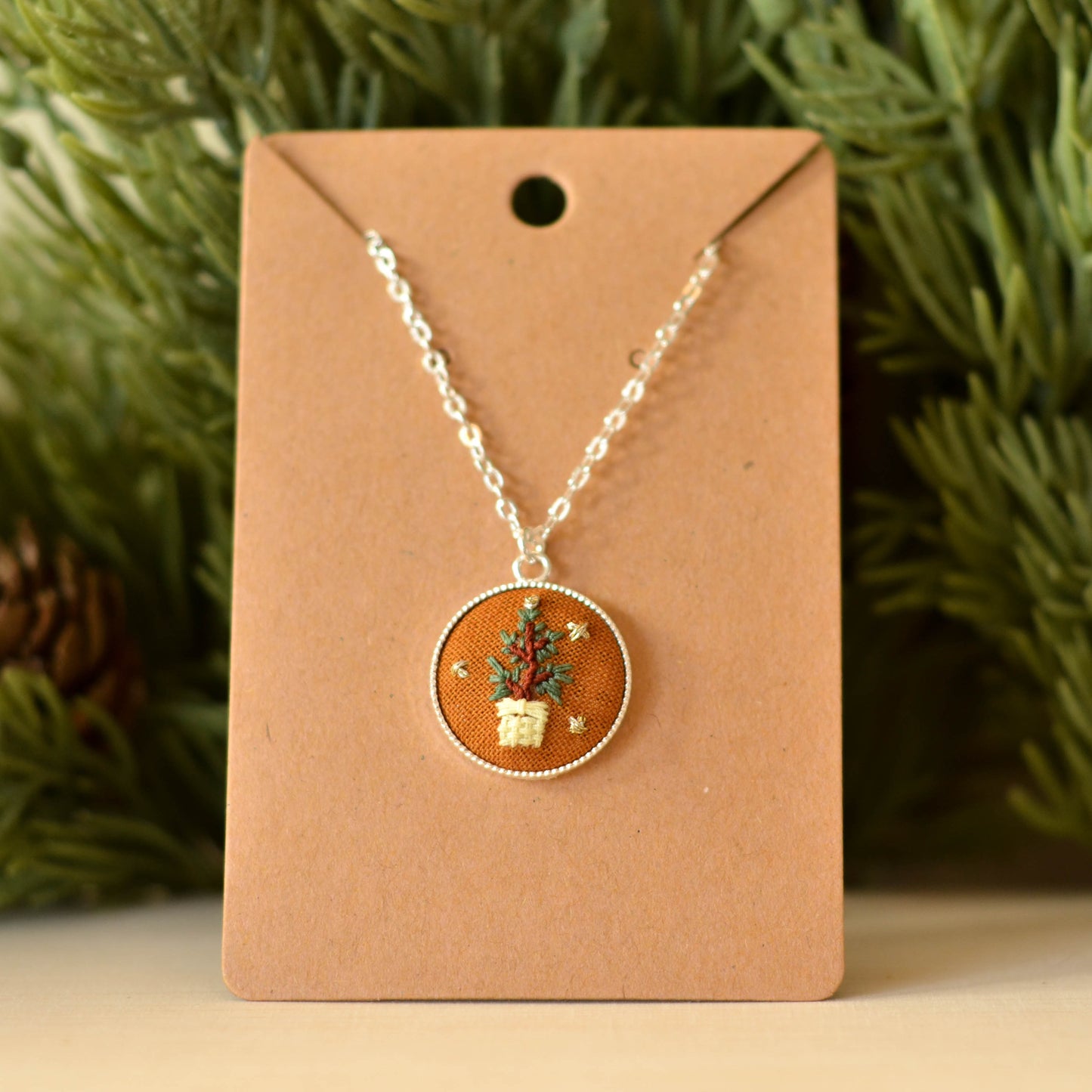 Potted Tree Necklace (Hand-Embroidered)