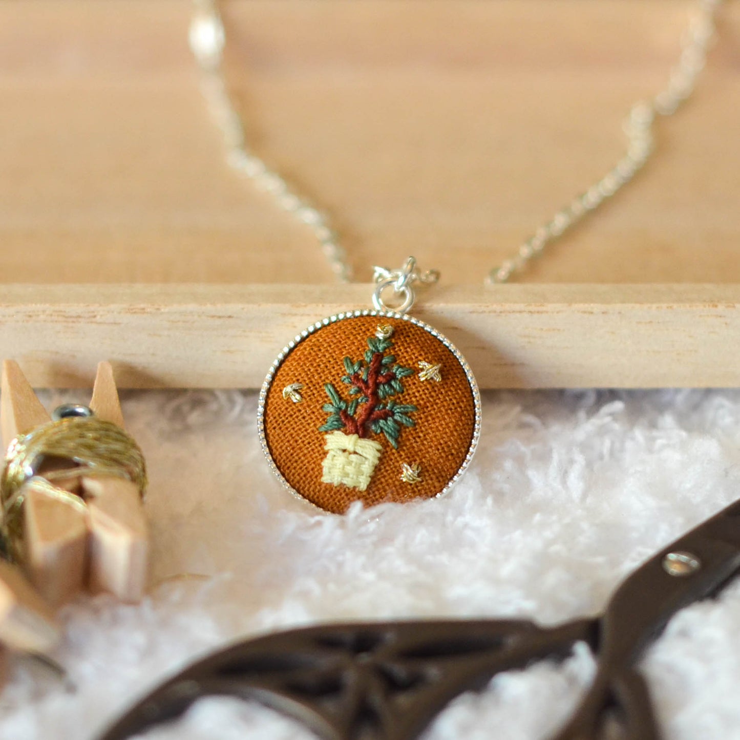 Potted Tree Necklace (Hand-Embroidered)