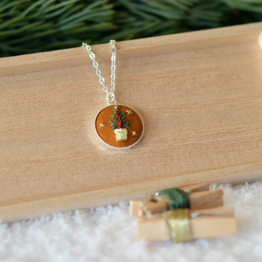 Potted Tree Necklace (Hand-Embroidered)