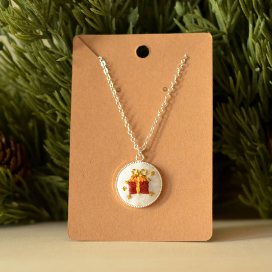 Gift Box Necklace (Hand-Embroidered)