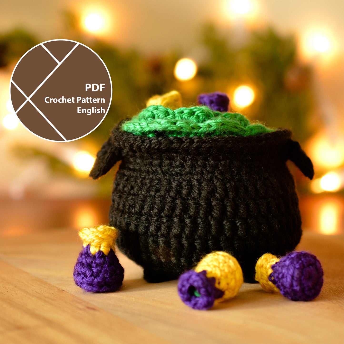 Halloween Crochet Pattern: Cauldron with a Tic-Tac-Toe game (PDF)