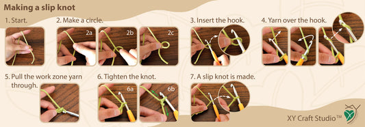 demostrating steps of making a slip knot