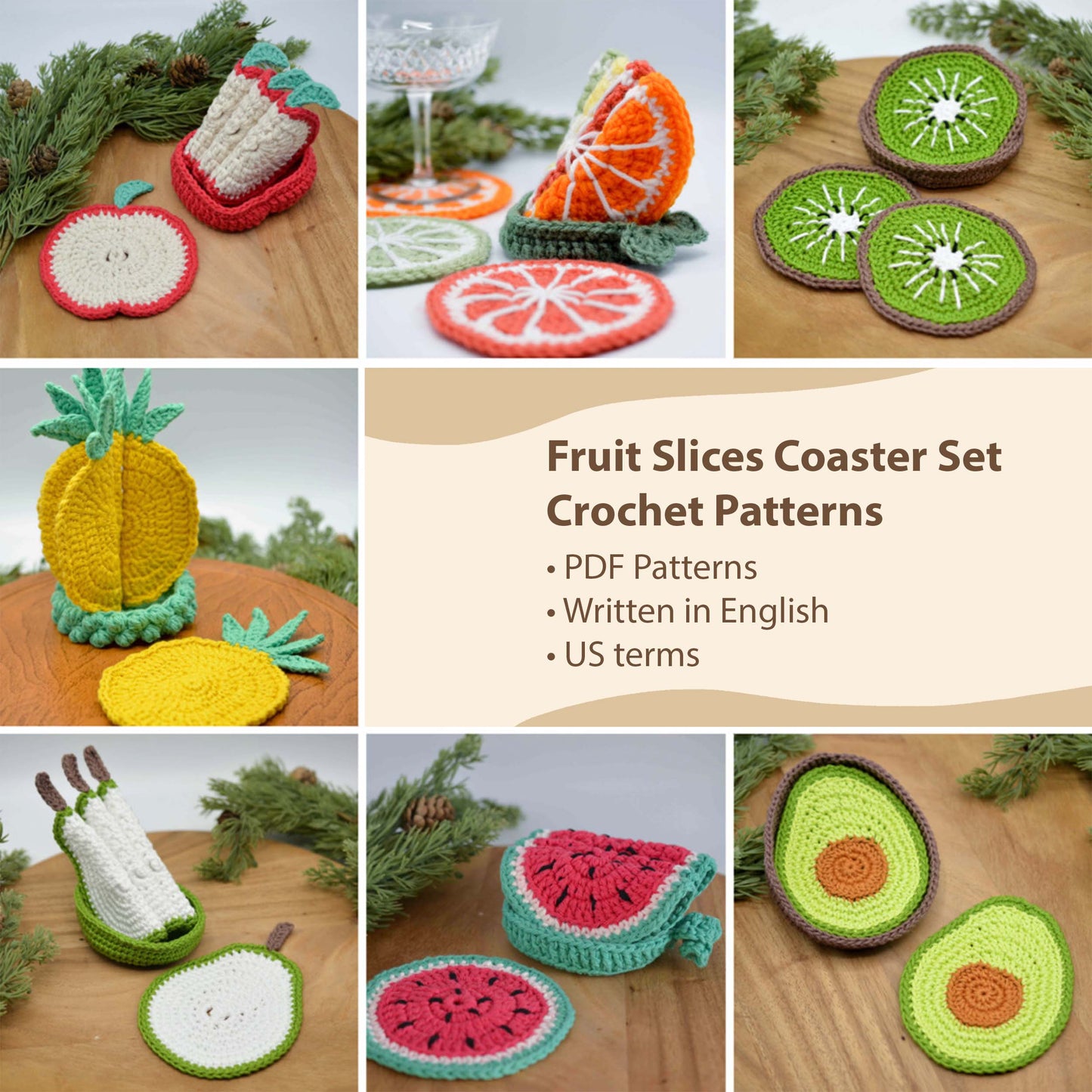 Fruit Slices Coaster Crochet Pattern Bundle (7-in-1)