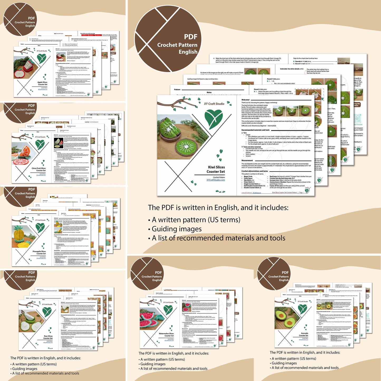 Fruit Slices Coaster Crochet Pattern Bundle (7-in-1)