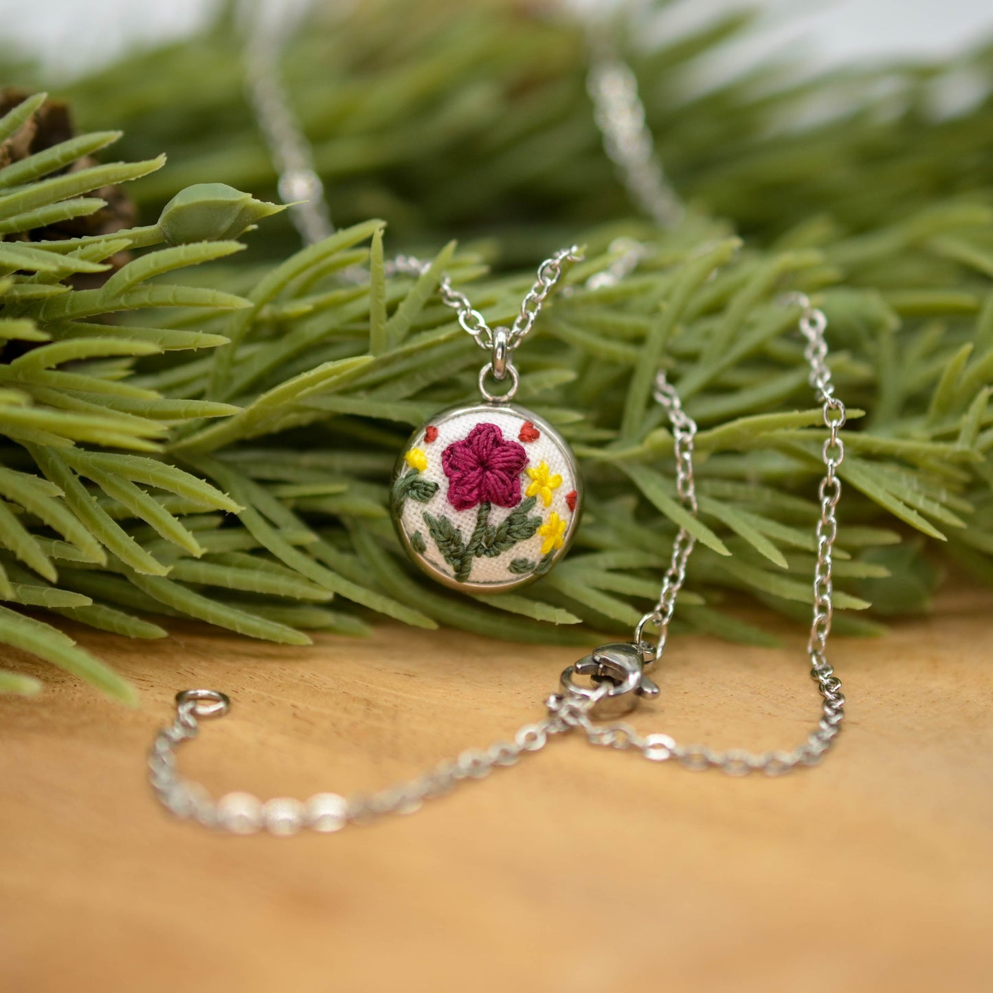 Mini Floral Necklace, Crocheted and Hand-Embroidered