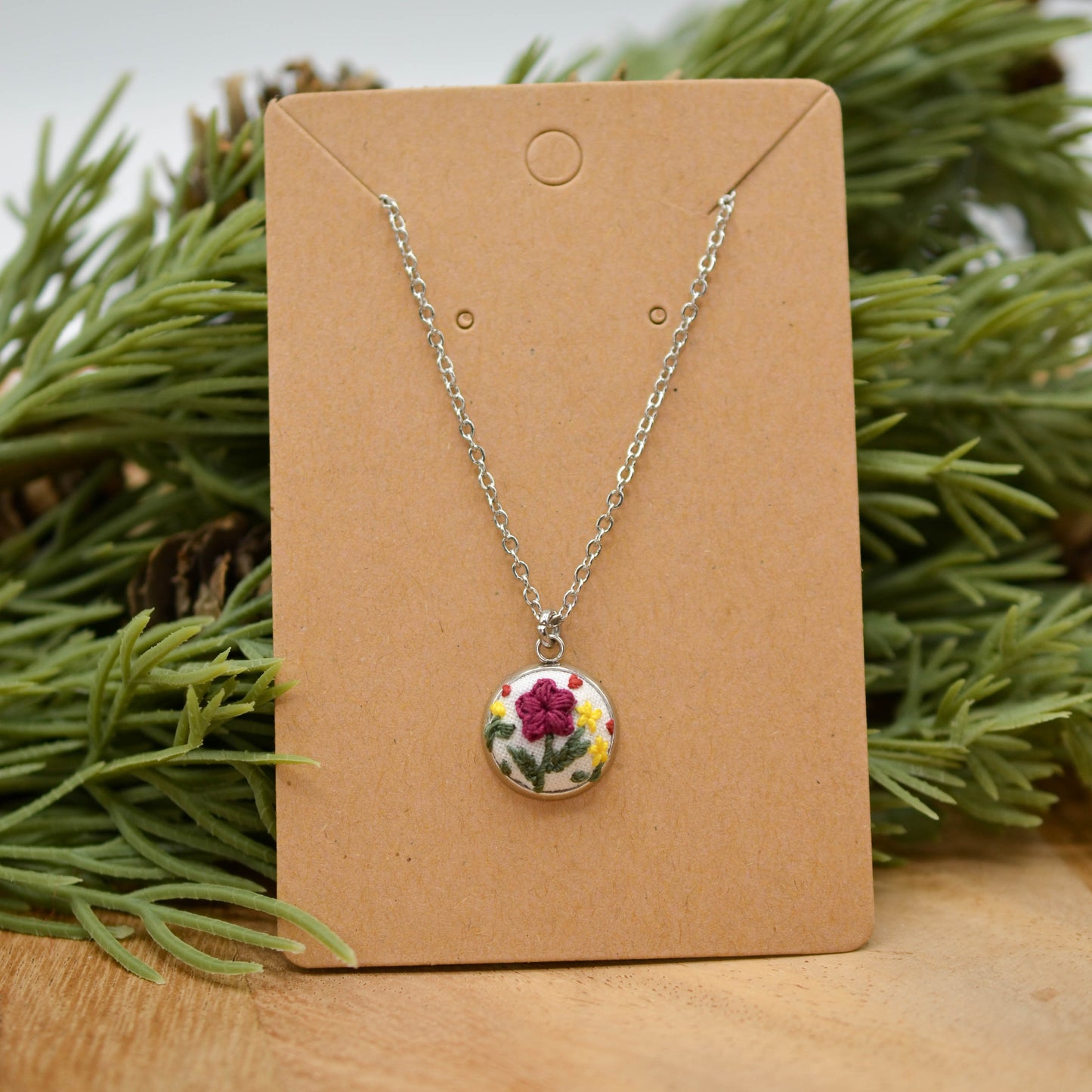 Mini Floral Necklace, Crocheted and Hand-Embroidered