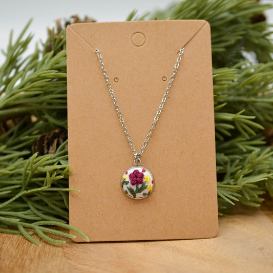 Mini Floral Necklace, Crocheted and Hand-Embroidered