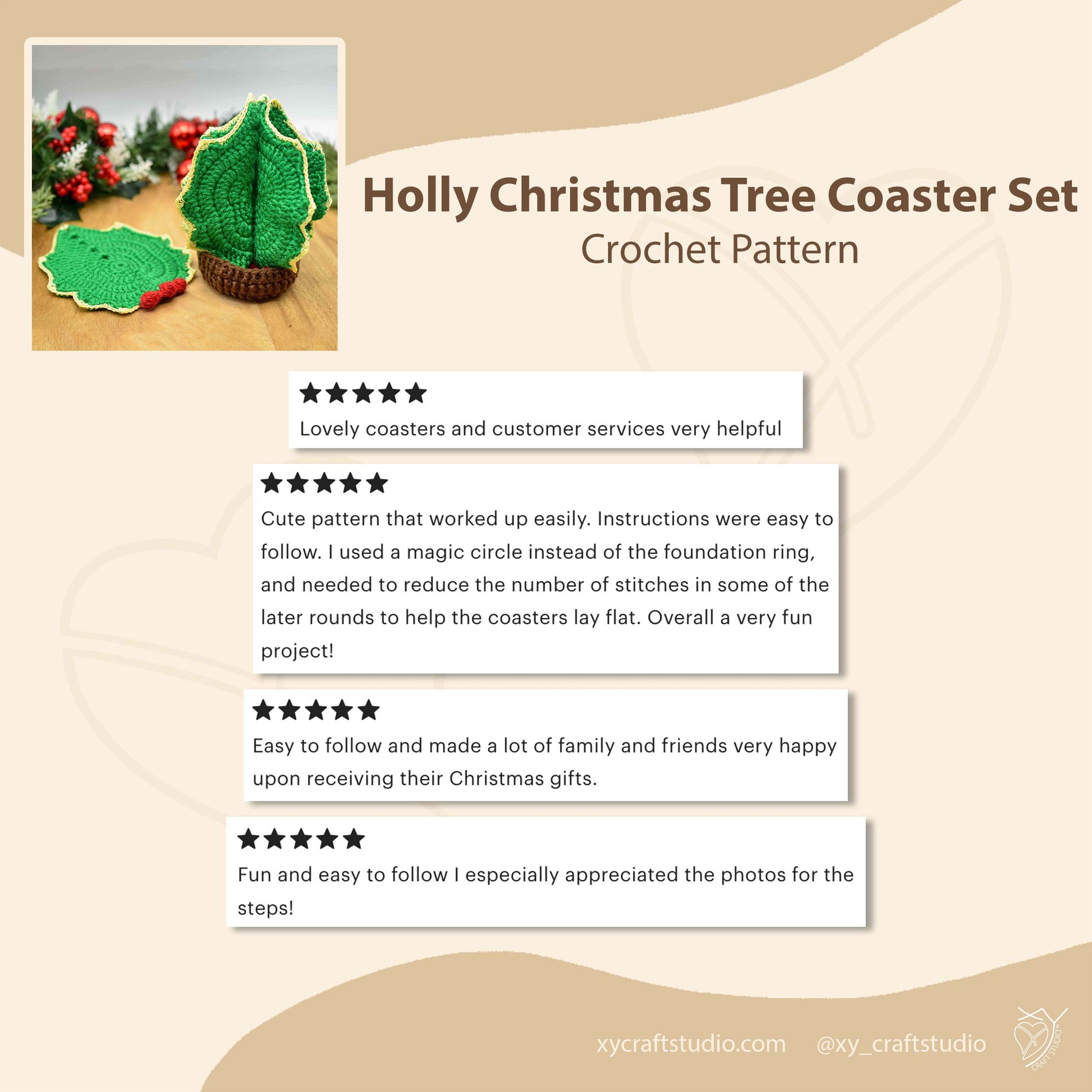 Customer review for Holly Christmas Tree Coaster Set crochet pattern