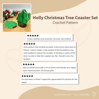 Customer review for Holly Christmas Tree Coaster Set crochet pattern