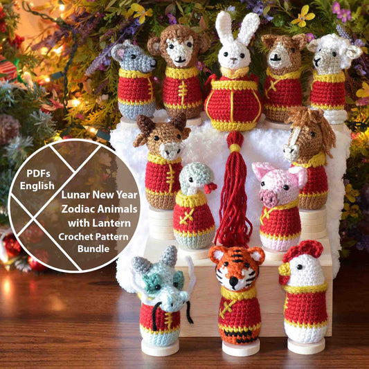 12-in-1 Lunar New Year Zodiac Animals with Lantern Crochet Pattern Bundle