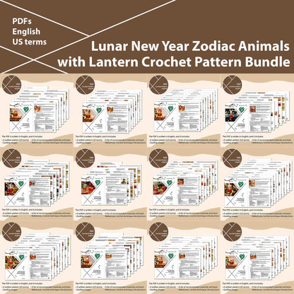 12-in-1 Lunar New Year Zodiac Animals with Lantern Crochet Pattern Bundle