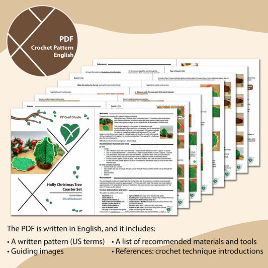 Holly Christmas Tree Coaster Set crochet pattern PDF sample page preview