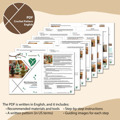 Mini Christmas Tree crochet pattern PDF sample pages preivew