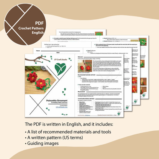Crochet pattern PDF for a Poinsettia Ornament - sample page preview