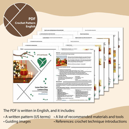 Lunar New Year Lantern Dog crochet pattern PDF page samples