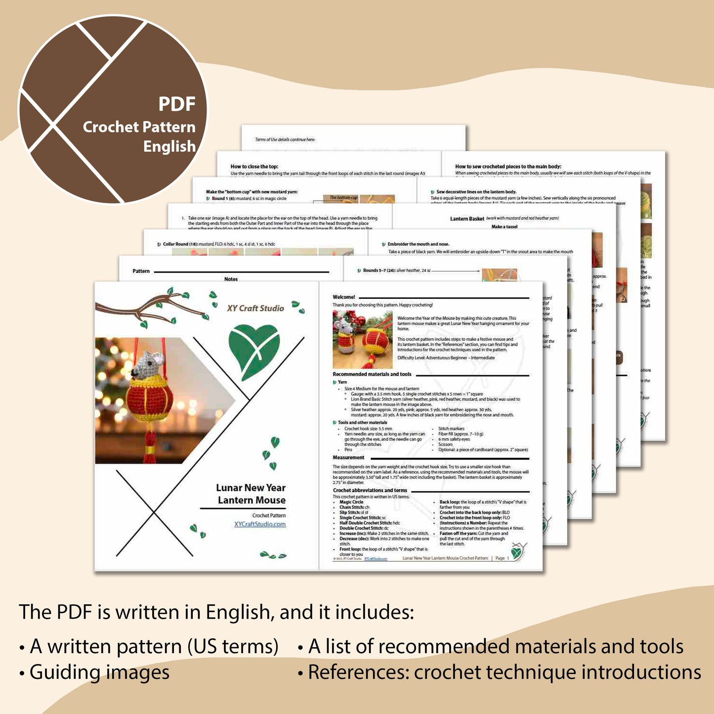 Lunar New Year Lantern Mouse Crochet Pattern PDF sample pages