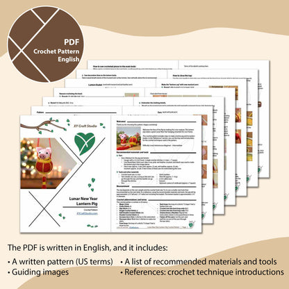 Lunar New Year Lantern Pig crochet pattern PDF sample pages. 