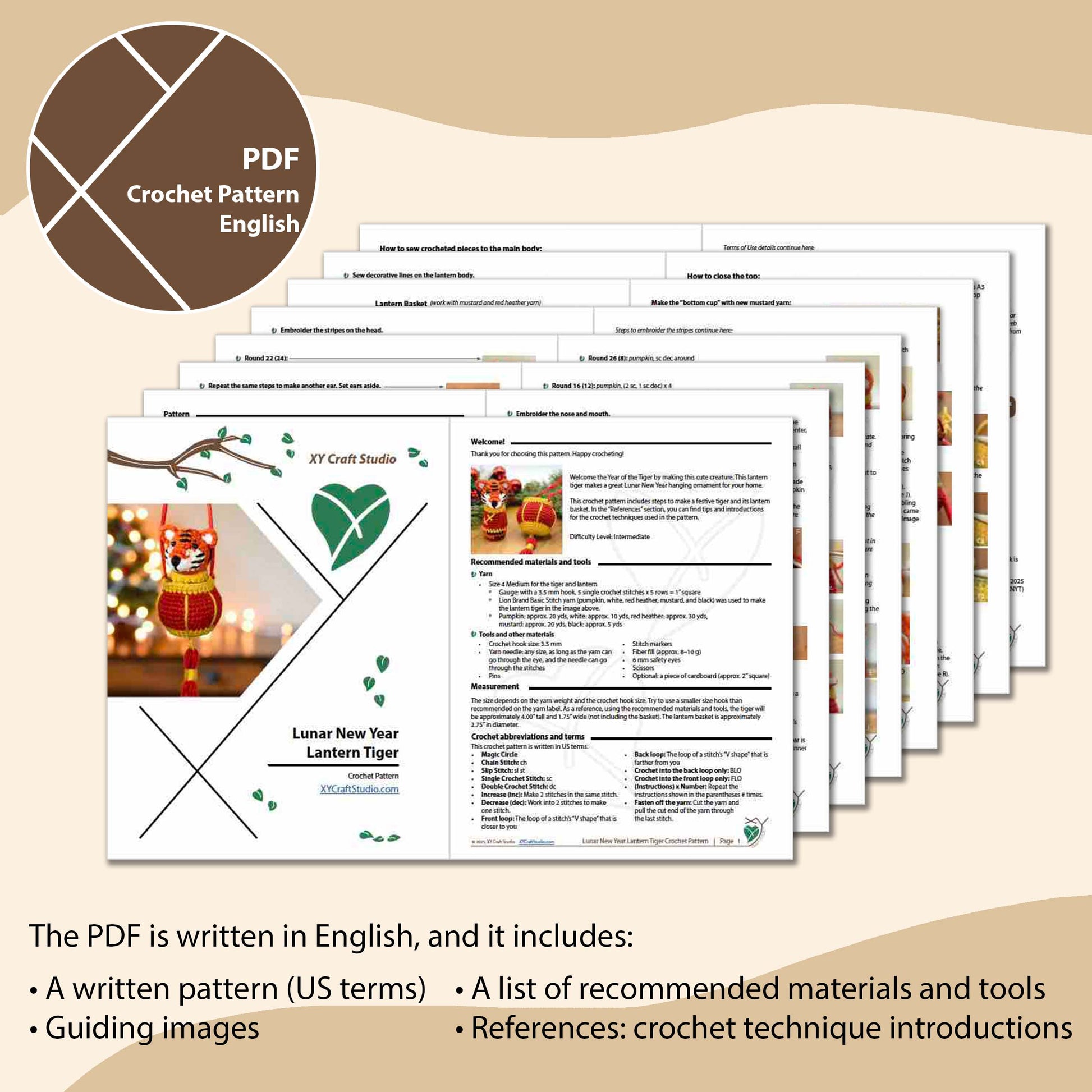 Lunar New Year Lantern Tiger Crochet Pattern PDF sample pages