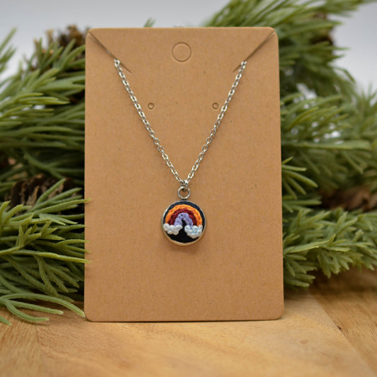 Hand-Embroidered Mini Rainbow Necklace