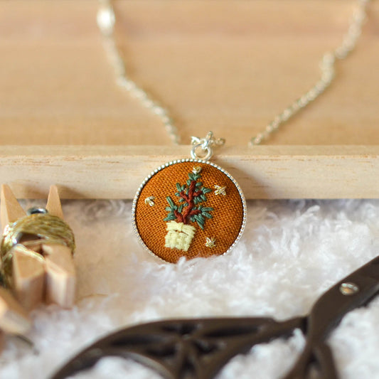 Potted Tree Necklace (Hand-Embroidered)