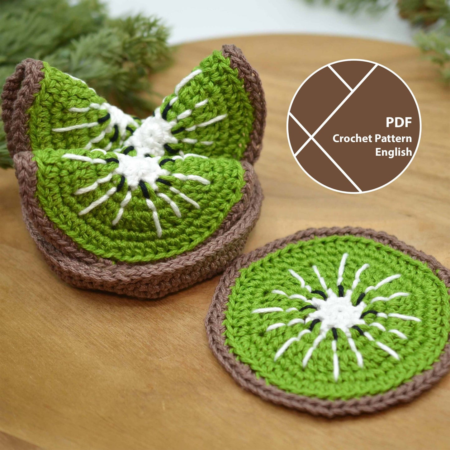 Kiwi Fruit Coaster Set Crochet Pattern