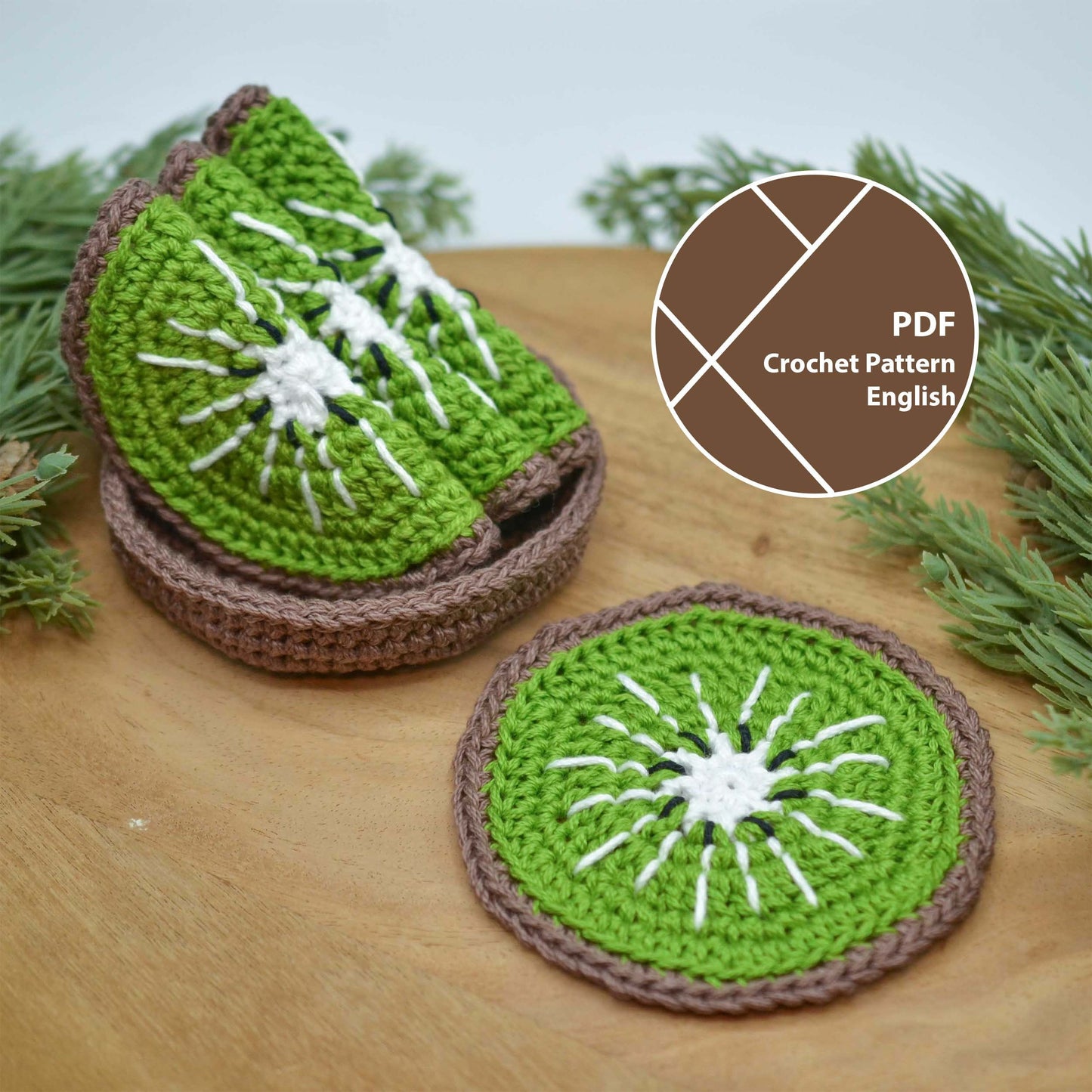 Kiwi Fruit Coaster Set Crochet Pattern